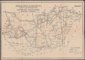 cca 1940 A MÁVAUT Magyar Királyi Államvasutak autóbusz vonalainak átnézeti térképe. 36x26 cm