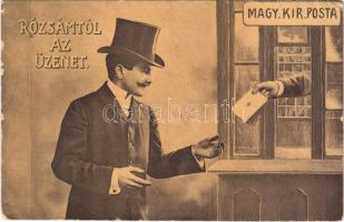 Rózsámtól az üzenet. Magyar királyi posta üdvözlőlap / Romantic greeting postcards from the Hungarian Post (Rb)