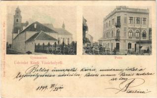 1899 Kézdivásárhely, Targu Secuiesc; Gimnázium, Posta. Turóczi István kiadása / grammar school, post office (r)