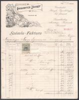 1910 Pozsony, Ramharter József vászonkereskedésének fejléces számlája, okmánybélyeggel