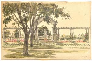 Zádor István (1882-1963): Virágzó park, 1927. Akvarell, ceruza, papír, jelzett. Kissé foltos. 17,5×27 cm
