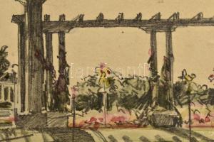 Zádor István (1882-1963): Virágzó park, 1927. Akvarell, ceruza, papír, jelzett.  Kissé foltos. 17,5×...