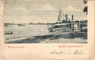 1906 Szentendre, Szent-Endre; Duna part, gőzhajó, úszó hajómalom. Lichtenstein Miksa kiadása (EK)
