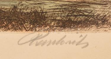 Paulovits Pál (1892-1975): Keresztútnál. Színezett rézkarc, papír, jelzett. 25×35 cm