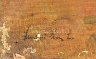 Leon Lajos (?-?): Lovasszekér. Olaj, vászon. Jelzett. Sérült. 40x50 cm