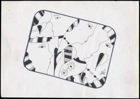 Szász E. jelzessel: Arcok Tus, papír, 30x21 cm