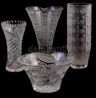 4 db kristály kínáló és váza. nagyobb méret, hibátlanok m: 20 cm-ig