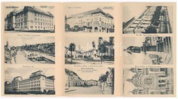 Marosvásárhely, Targu Mures; Kihajtható képeslap: Városháza, Turbina telep, Izraelita templom, zsina...