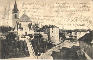 1912 Marosvásárhely, Targu Mures; Református templom. Porjes S. Sándor kiadása / Calvinist church