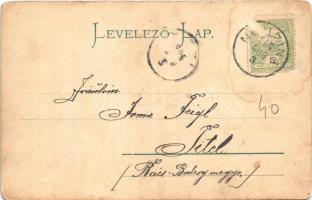 1906 Temesvár, Timisoara; Scudier tér, villamos, Párisi Nagy Áruház / square, tram, shop (kopott sar...