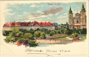 1899 Nagyvárad, Oradea; Római katolikus püspöki palota a székesegyházzal / bishops palace, cathedral. Kunstanstalt Kosmos litho s: Geiger R.