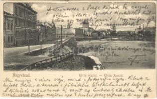 1900 Nagyvárad, Oradea; Körös részlet, zsinagóga. Sonnenfeld Adolf kiadása / Cris riverside, synagogue (szakadás / tear)