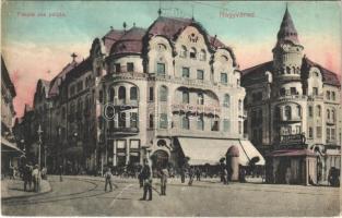 1912 Nagyvárad, Oradea; Fekete Sas nagyszálloda, Moskovits cipőgyár üzlete / hotel, shops (gyűrődés / crease)