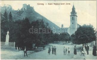 1917 Sümeg, Szent Ferenc-rendi zárda, Kisfaludy szobor, várrom. László Sándor kiadása