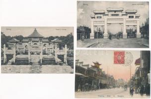 3 db RÉGI kínai város képeslap vegyes minőségben / 3 pre-1945 Chinese town-view postcards in mixed quality: Peking, Shanghai