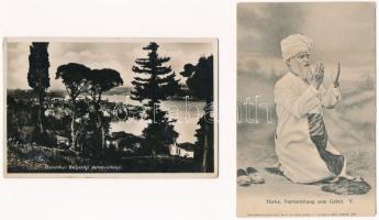 4 db RÉGI török város képeslap vegyes minőségben / 4 pre-1945 Turkish town-view postcards in mixed q...