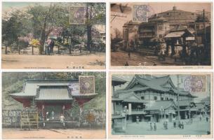 4 db RÉGI japán város képeslap vegyes minőségben / 4 pre-1945 Japanese town-view postcards in mixed quality