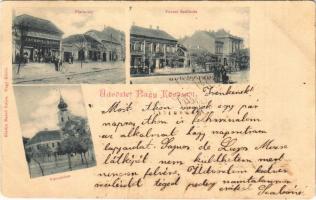 1899 (Vorläufer) Nagykőrös, Piac tér, Városháza, Városi szálloda, Trummer és Reiner üzlete. Bazsó Lajos kiadása (EK)