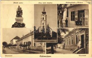 1939 Kiskomárom (Zalakomár), Hősök szobra, Római katolikus templom, utca, gyógyszertár, dohánytőzsde a Fő téren (EK)