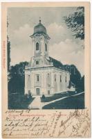 1901 Szántó, Santovka; Savanyúvíz forrás, templom a parkban. Divald Károly / mineral spring, church in the park (ázott / wet damage)