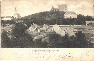 1905 Nagykövesd, Velky Kamenec; Sátoraljaújhely környéke, Rákóczi vár, Fischer kastély. Alexander Vilmos kiadása / castle ruins, castle