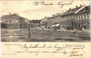 1903 Léva, Levice; Piac tér, Báti utca, üzletek. Schulcz Ignác kiadása / square, street, shops  (fl)