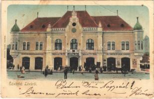 1903 Léva, Levice; Városház, Lang Központi kávéháza, Kovács Sándor, Amstetter Imre és Schweichs és Trebitsch üzlete / town hall, shops, cafe (fa)