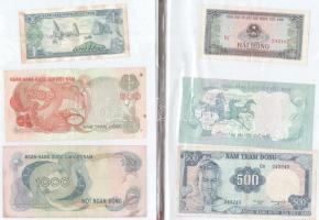 Vegyes: 43db-os indokínai, vietnámi, kambodzsai bankjegy tétel berakólapokon T:I-III Mixed 43pcs of Indochinese, Vietnamese, Cambodian banknote lot on binder pages C:UNC-F