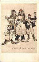 Szabad kereskedelem. Antiszemita kommunizmus ellenes gúnyrajz, Judaika / Hungarian anti-Semitic and anti-Communist mocking art postcard. Judaica (non PC)