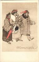 Kommunisták. Antiszemita kommunizmus ellenes gúnyrajz, Judaika / Hungarian anti-Semitic and anti-Communist mocking art postcard. Judaica (non PC) (ragasztónyom / gluemark)