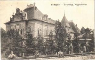 1917 Budapest XII. Svábhegy, Nagyszálloda, gyógyszertár, fogaskerekű vasúti sín gyerekekkel (EK)