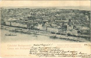 1899 (Vorläufer) Budapest, látkép madártávlatból Erzsébet híd nélkül még, helyén egy négy szintes épület, Március 15. tér teljesen beépített (EK)