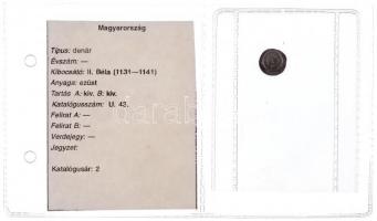 1131-1141. Denár Ag "II. Béla" (0,39g) T:1,1- patina / Hungary 1131-1141. Denar Ag "B...