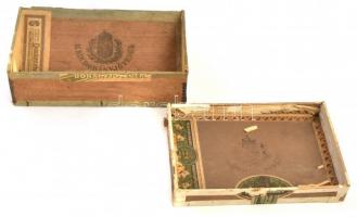 cca 1900-1920 2 db Magyar Királyi Dohányjövedék fa szivaros doboz, Operas Especial, Regalia, sérültek, 20x13x3 cm és 22x12x6 cm