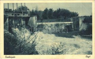 1939 Érsekújvár, Nové Zamky; Zúgó folyó, gát / river dam