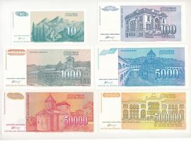 Jugoszlávia 1994. 10D + 100D + 1000D + 5000D + 50.000D + 500.000D (6xklf) T:I,I- 
Yugoslavia 1994. ...