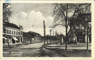1941 Apatin, Fő utca, Ultmann és Török üzlete, autó / main street, shops, automobile + 1941 Apatin visszatért So. Stpl