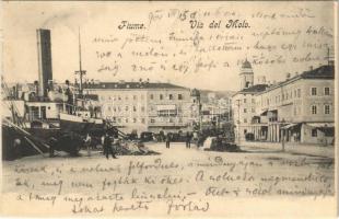 1904 Fiume, Rijeka; Via del Molo / teher kikötő, gőzhajó / cargo port, steamship