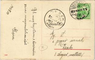 1913 Nagykikinda, Kikinda; Ferenc József tér, templom, üzletek / square, church, shops