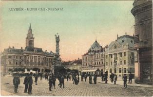 Újvidék, Neusatz, Novi Sad; Fő tér, piac, Szentháromság szobor, városház / main square, market, Trinity statue, town hall (EK)