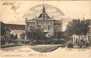 1902 Újvidék, Neusatz, Novi Sad; Püspöki palota, piac, Dietzgen Söhne üzlete. Urbán Ignác kiadása / bishops palace, market, shop