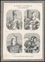 1867 Óbuda lakosai az idő előrehaladtával, folyóiratban megjelent korabeli fametszetes antiszemita rajzok, régi papírra erősítve, jó állapotban, 25,5×17,5 cm