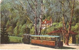 Fenyőháza, Lubochna; az erdei villamos vasút személyszállító kocsija / forest railway, passenger car of the train (kopott sarkak / worn corners)