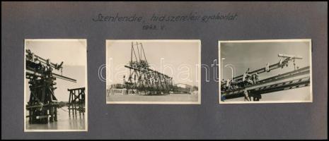 1943 Szentendrei hídszerelési gyakorlat, 3 db fotó kartonon, feliratozva, jó állapotban, 8,5×6 cm