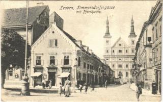 1926 Leoben, Timmersdorfergasse mit Pfarrkirche / street, church
