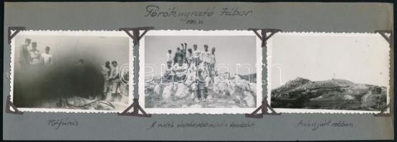 1934 Törökugrató tábor, robbantási gyakorlat, fotósarokkal kartonra rögzített 3 db fotó, feliratozva, jó állapotban, 6×8,5 cm