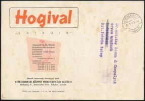 1950 A Chinoin gyógyszergyár Hogival injekciórajzos reklámkártyája, postán elküldve, jó állapotban, 12×17 cm