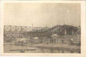 Chernivtsi, Czernowitz, Cernauti, Csernyivci; Zerstörte Brücke / WWI military, destroyed bridge. photo