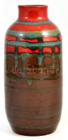 Iparművészeti Vállalatos csíkos mintás váza, mázas kerámia, jelzett, apró mázhibákkal, m: 23 cm