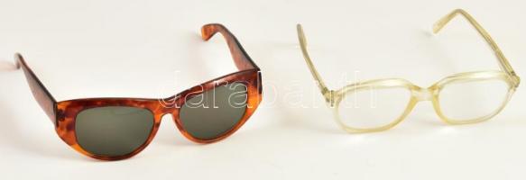 Napszemüveg színes, mintás kerettel + dioptriás szemüveg áttetsző kerettel, kopásokkal